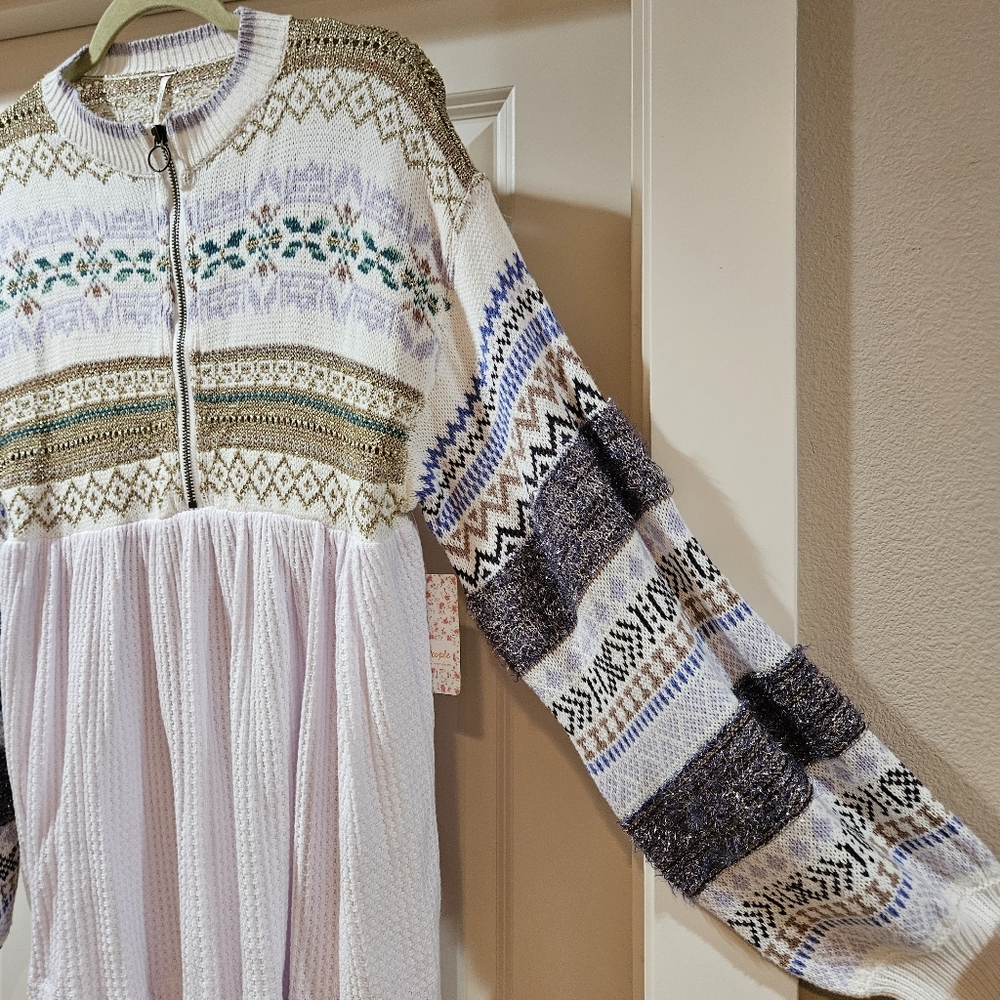 Free People Cabin Fever Swit Sweater Long Sleeve Half Zip  Metallic White Sm NWT - Picture 15 of 16